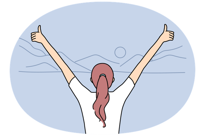 Woman with thumbs up in air enjoy life  Illustration
