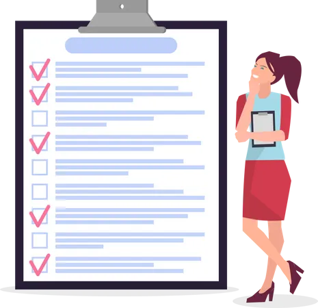 Month Scheduling To Do List Time Management Concept Woman Stands Near To Do Plan And Planning Schedule Plan Fulfilled Task Completed Timetable Sheet Lady Works With Check List Planning Illustration