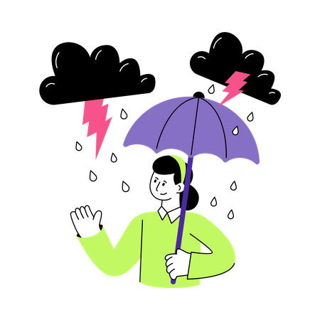 Woman with umbrella and enjoying rain  Illustration
