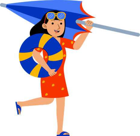 Woman with Umbrella Beach  Illustration