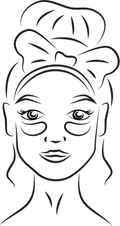 Woman with under eye patches contour portrait  Illustration
