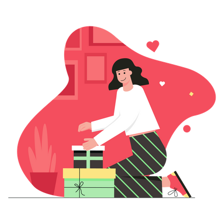 Woman with valentine gift  Illustration