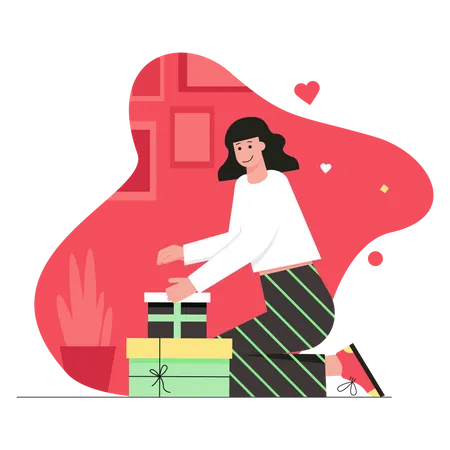 Woman with valentine gift  Illustration