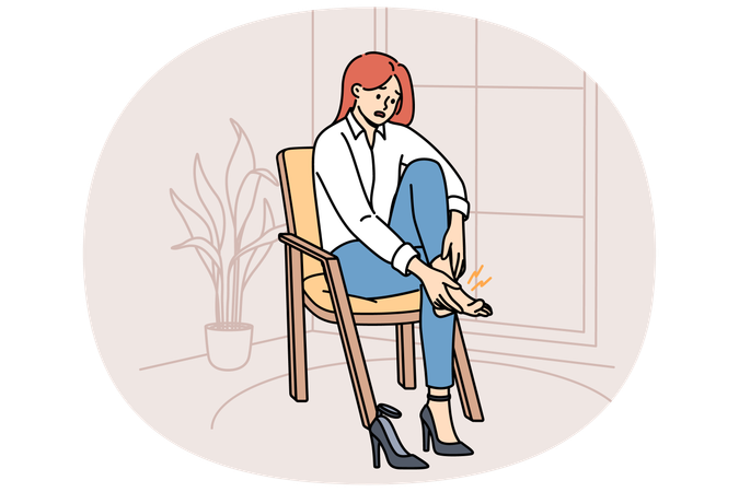 Woman with varicose veins feels pain in legs  Illustration