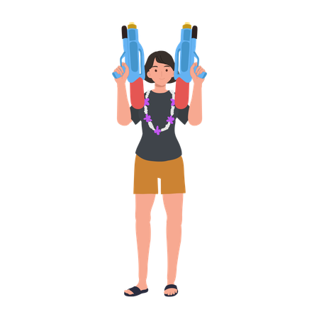 Woman with Water Gun  Illustration