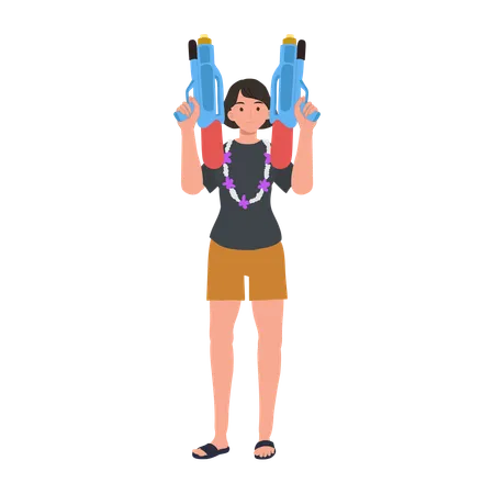 Woman with Water Gun  Illustration