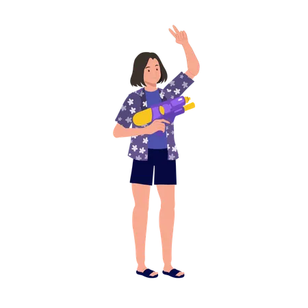 Woman with Water Gun  Illustration