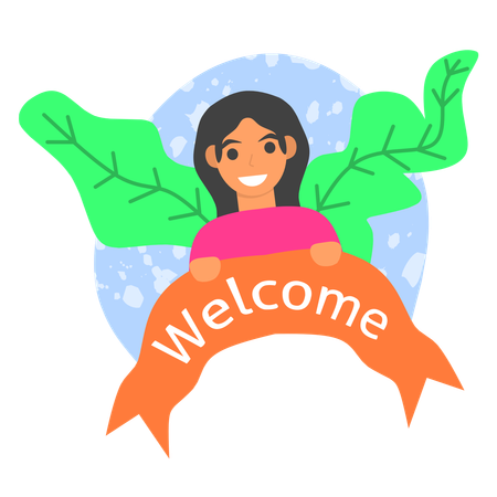 Woman with welcome banner  Illustration