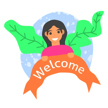 Woman with welcome banner  Illustration