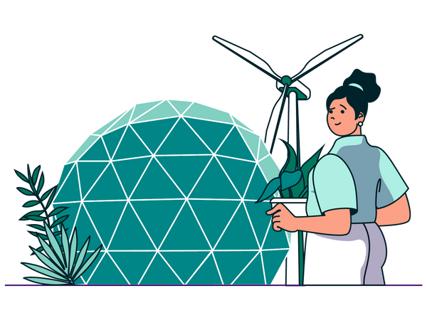 Woman with windmill  Illustration