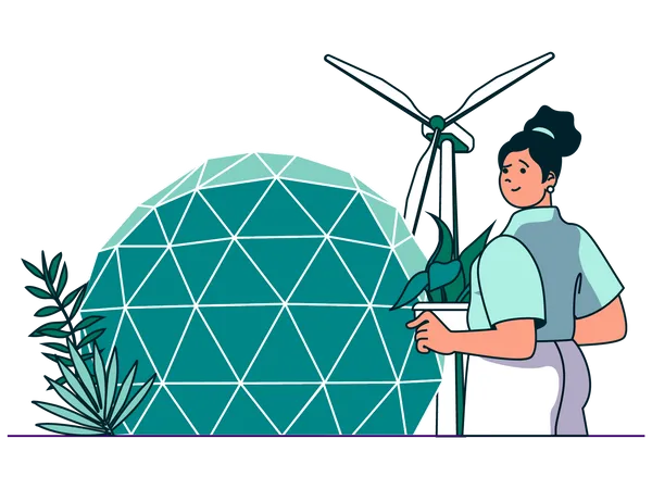 Woman with windmill  Illustration