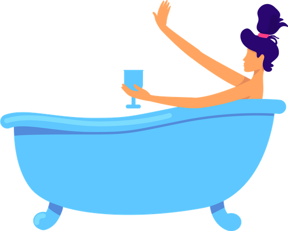 Woman with wineglass resting in bathtub  Illustration