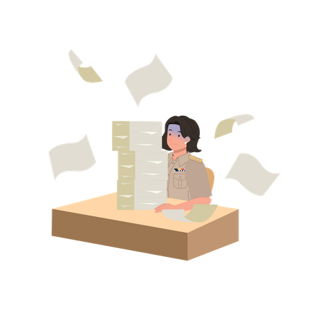 Woman with work overload  Illustration