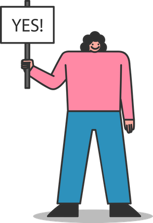 Woman with yes sign on board Illustration
