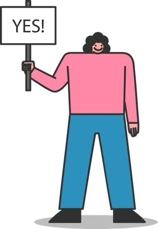 Woman with yes sign on board Illustration