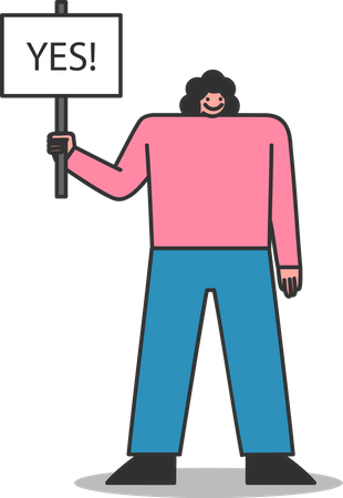 Woman with yes sign on board  Illustration