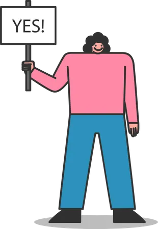 Woman with yes sign on board  Illustration