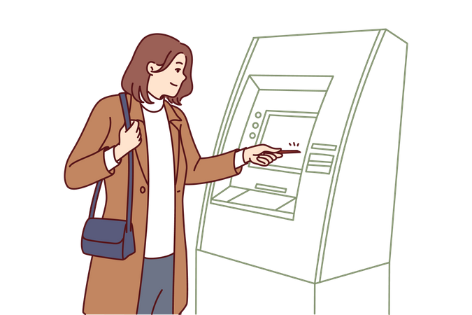 Woman withdraw cash from atm machine  Illustration