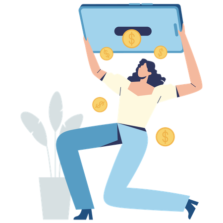 Woman withdraw income earned from interest  Illustration