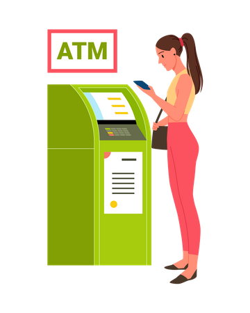 Woman withdrawing money from ATM  Illustration