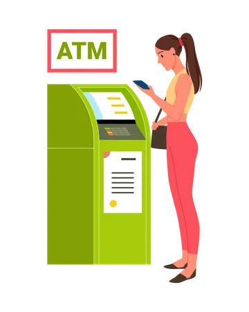 Woman withdrawing money from ATM  Illustration