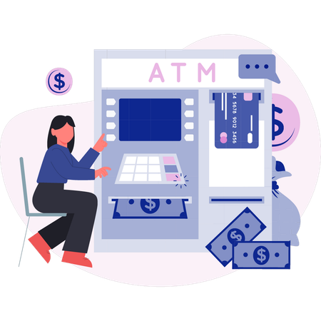 Woman withdrawing money from ATM machine  Illustration