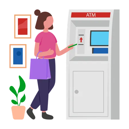Woman withdraws money from ATM Machine  Illustration