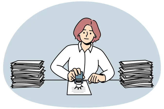 Woman work at desk with documents  Illustration