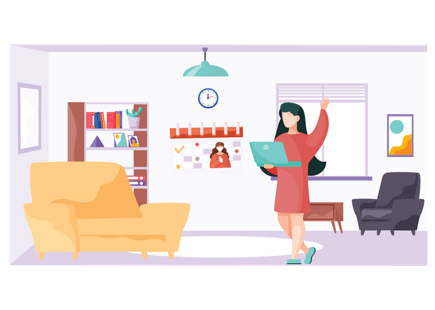 Woman Work From Home Illustration