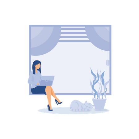 Woman Work From Home Illustration