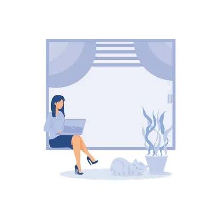 Woman Work From Home  Illustration