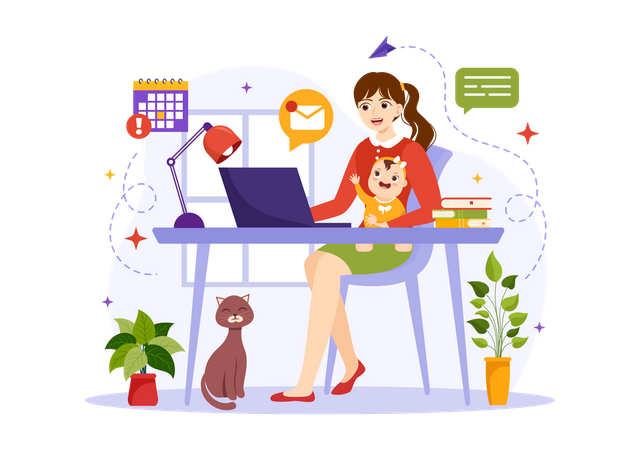 Woman Work From Home  Illustration