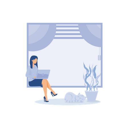 Woman Work From Home  Illustration