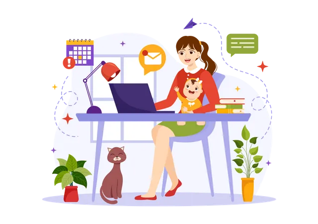 Woman Work From Home  Illustration