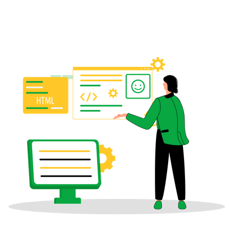 Woman work on HTML development  Illustration