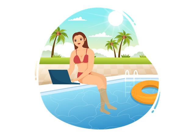 Woman work on vacation Illustration