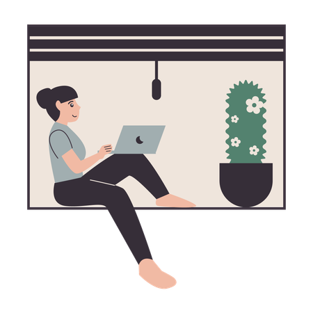 Woman work online or freelance  Illustration