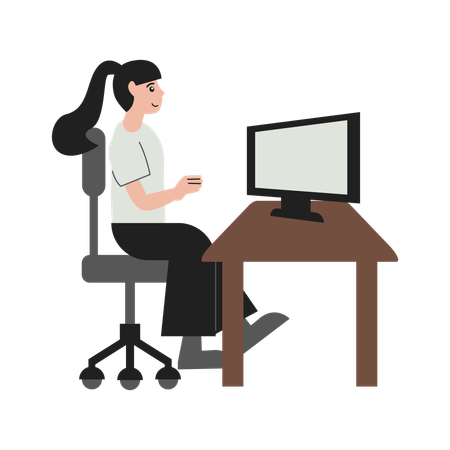 Woman worker at computer desk  Illustration