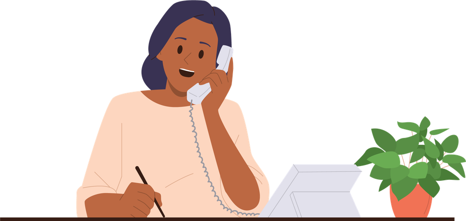 Woman worker having business call talking phone  Illustration