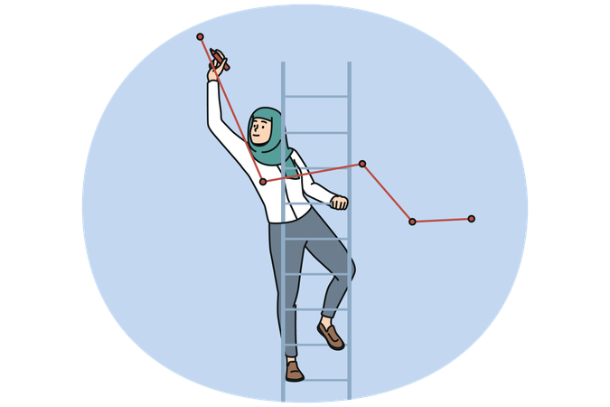 Woman worker paint develop financial report while showing progress  Illustration