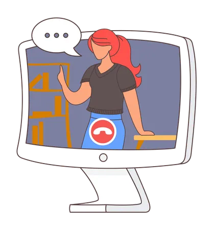 Woman worker talking with someone through video call  Illustration