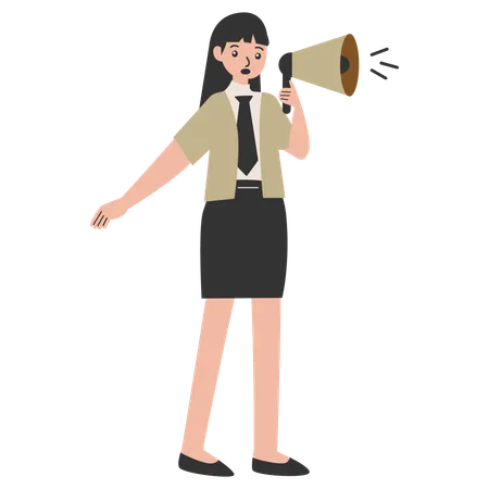 Woman worker with megaphone  Illustration