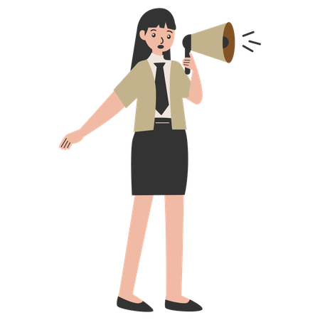 Woman worker with megaphone  Illustration