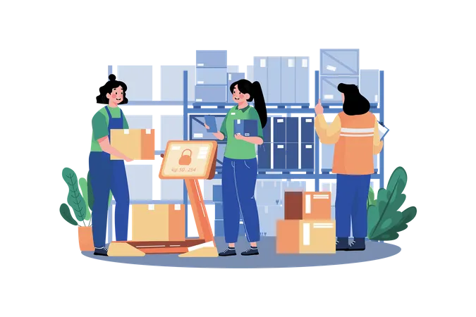 Woman Workers Manage Warehouse  Illustration