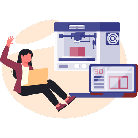 Woman working about 3D printing machine  Illustration