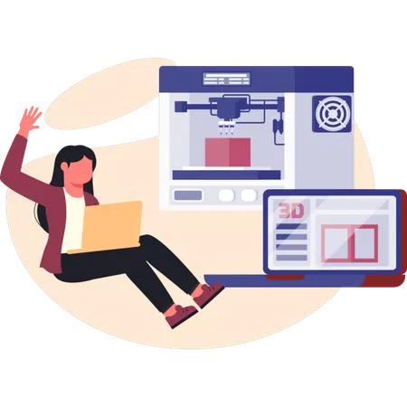 Woman working about 3D printing machine  Illustration