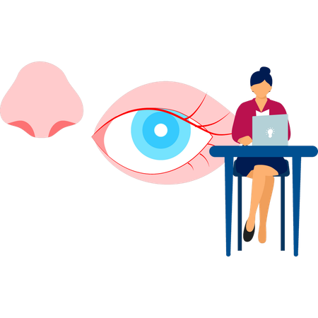 Woman working about healthy human eye  Illustration