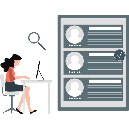 Woman working about profile selection  Illustration