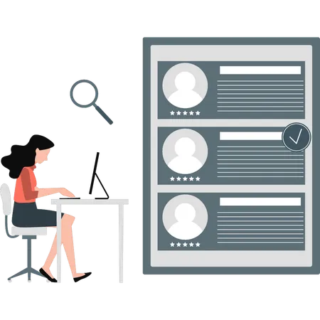 Woman working about profile selection  Illustration