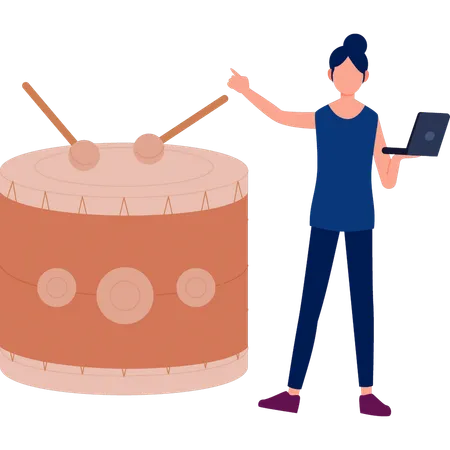 Woman working about snare drum  Illustration